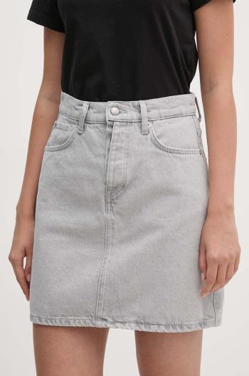 Rifľová sukňa Pepe Jeans MINI SKIRT HW CLOUD šedá farba, mini, áčkový strih, PL901136