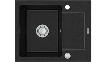 MEXEN MEXEN - Enzo granitový drez 1-misa drez s vypúšťaním krátky Board 576x465 mm, čierna / strieborná metalíza 6506571005-73