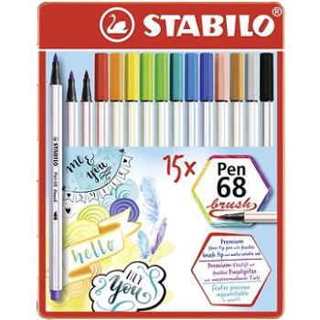 STABILO Pen 68 brush, 15 ks, kovové puzdro (4006381554343)