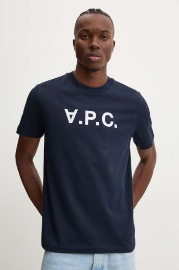 Bavlnené tričko A.P.C. t-shirt standard grand vpc GOTS tmavomodrá farba, s nášivkou, COHBM.M26384