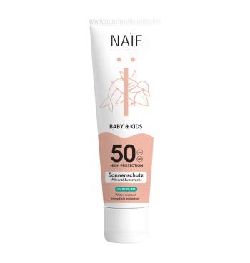 NAÏF Ochranný krém na opaľovanie pre deti a bábätká bez parfumácie SPF 50 Baby & Kids (Mineral Sunscreen 0% Parfume) 100 ml