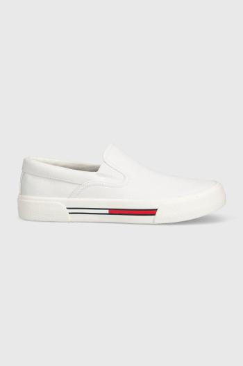 Tenisky Tommy Jeans SLIP-ON SIGNATURE DETAILING dámske, biela farba, EN0EN02088