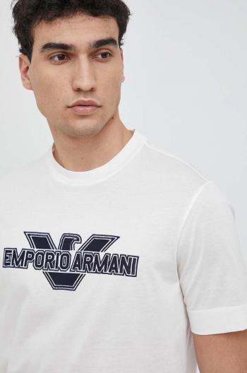 Bavlnené tričko Emporio Armani béžová farba, s nášivkou
