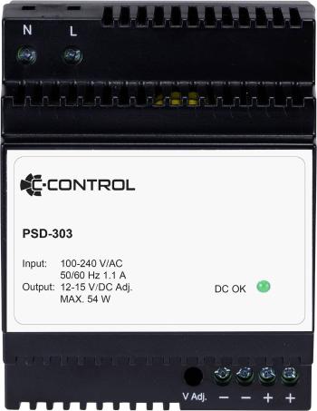 C-Control PSD-303 sieťový zdroj na montážnu lištu (DIN lištu) Spotreba (Stand-By) 0.3 W 12 V/DC 4.5 A 54 W 1 x