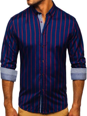 Tmavomodrá pánska prúžkovaná košeľa s dlhými rukávmi Bolf 20705