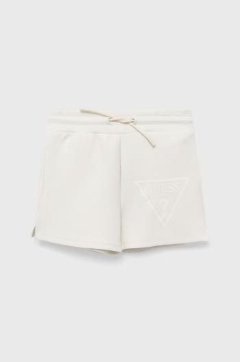 Detské krátke nohavice Guess biela farba, jednofarebné, nastaviteľný pás