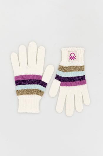 Detské rukavice s prímesou vlny United Colors of Benetton biela farba