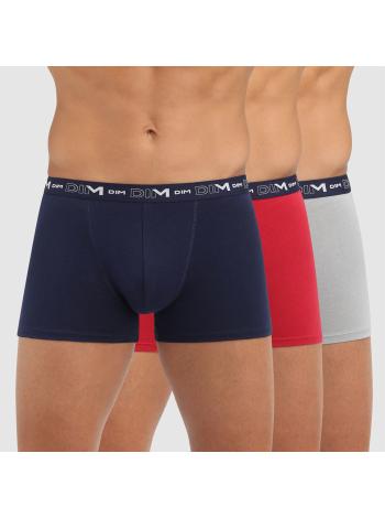 DIM COTTON STRETCH BOXER 3x - Pánske boxerky 3 ks - tmavomodrá - tmavočervená - šedá