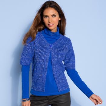 Blancheporte Trblietavý sveter paleto modrá/strieborná 50