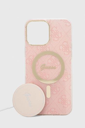 Puzdro na telefón a nabíjačka Guess iPhone 13 Pro Max ružová farba