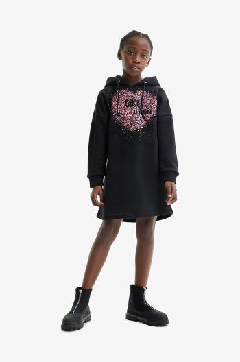 Dievčenské bavlnené šaty Desigual čierna farba, mini, oversize