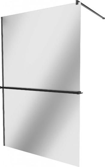 MEXEN/S - KIOTO Sprchová zástena WALK-IN s poličkou a držiakom uterákov 90 x 200 cm, zrkadlové 8 mm, čierna 800-090-121-70-50