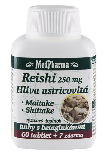 MedPharma Reishi 250 mg, hliva ustricová, maitake, shiitake, huby s betaglukánmi, 67 tabliet