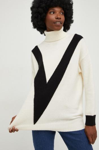 Vlnený sveter Answear Lab dámsky, béžová farba, s rolákom