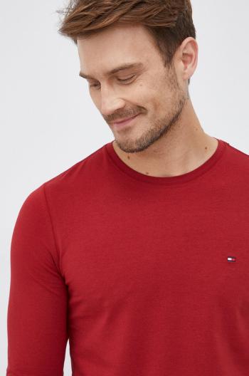 Tričko s dlhým rukávom Tommy Hilfiger pánske, červená farba, jednofarebné