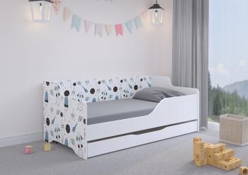 Detská posteľ s chrbtom LILU 160 x 80 cm - Vesmír  SPACE posteľ + úložný priestor A - ľavá strana (zábrana)