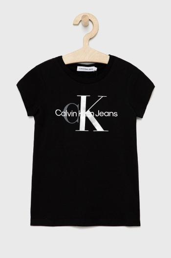 Detské bavlnené tričko Calvin Klein Jeans čierna farba,