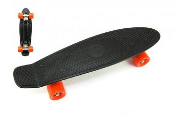 Skateboard - pennyboard 60cm nosnosť 90kg, kovové osi, čierna farba, oranžové kolesá