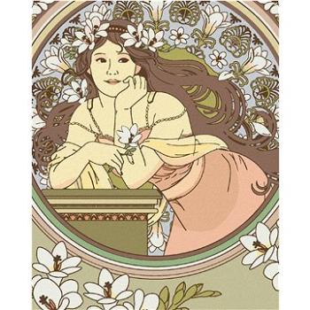 Maľovanie podľa čísel - Reprodukcia, žena a biele kvetiny (Alfons Mucha) (HRAbz33181nad)