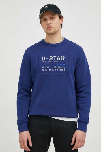 Mikina G-Star Raw pánska, tmavomodrá farba, s nášivkou