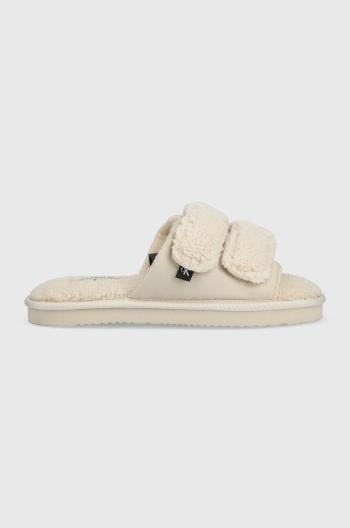 Papuče Calvin Klein Jeans HOME SLIDE VELCRO SHEARLING béžová farba, YW0YW00861