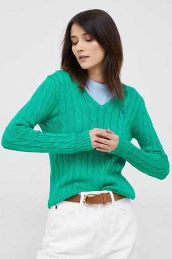 Bavlnený sveter Polo Ralph Lauren dámsky, zelená farba, tenký