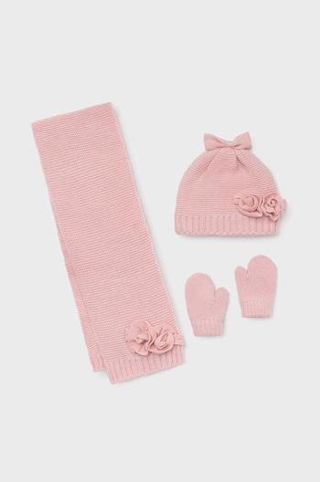Detská čiapka, šál a rukavice Mayoral ružová farba