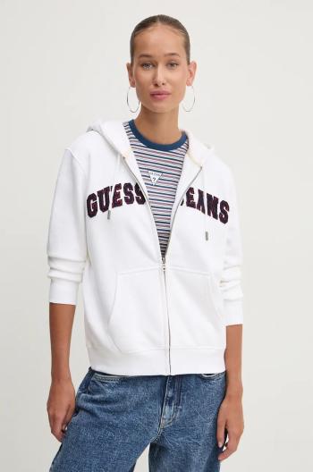 Mikina Guess Jeans dámska, biela farba, s kapucňou, s nášivkou, W4YQ14 KC811