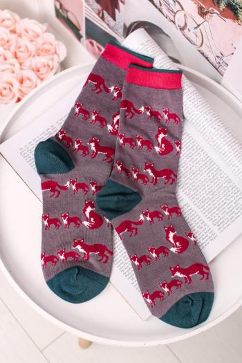 Sivo-červené ponožky Animal Kin Socks