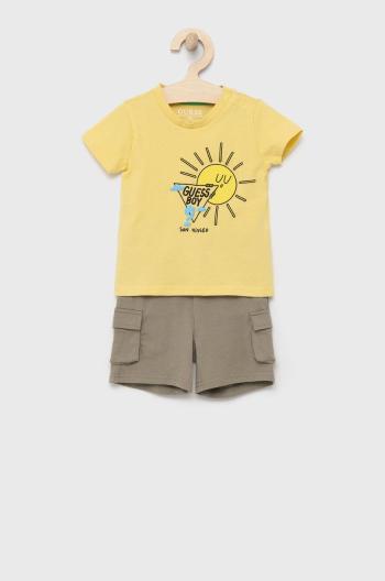 Detská bavlnená súprava Guess žltá farba