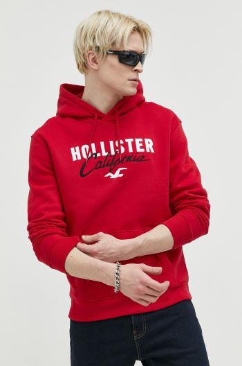 Mikina Hollister Co. pánska, červená farba, s kapucňou, s nášivkou