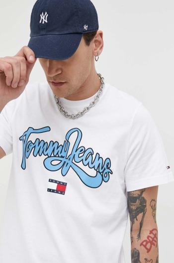 Bavlnené tričko Tommy Jeans biela farba, s potlačou