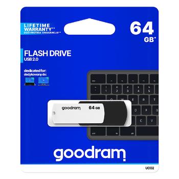 Goodram USB flash disk, USB 2.0, 64GB, UC02, čierny, UCO2-0640KWR11, USB A, s otočnou krytkou
