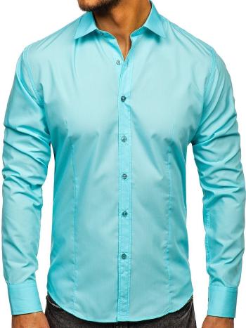 Svetlozelená pánska elegantná košeľa s dlhými rukávmi BOLF 1703