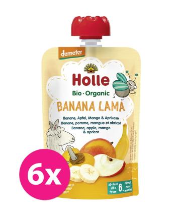 6x HOLLE Banana Lama Bio ovocné pyré banán, jablko, mango, marhuľa, 100 g (6 m+)