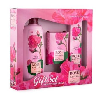 Rose of Bulgaria telový balzam s ružovou vodou 330 ml + toaletné mydlo s ružou 100 g + krém na ruky s ružovou vodou 75 ml, pre ženy