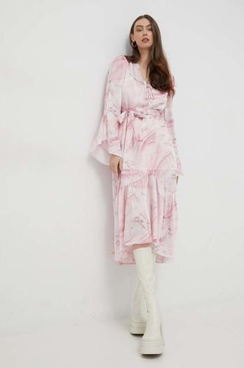 Šaty Guess ružová farba, midi, áčkový strih