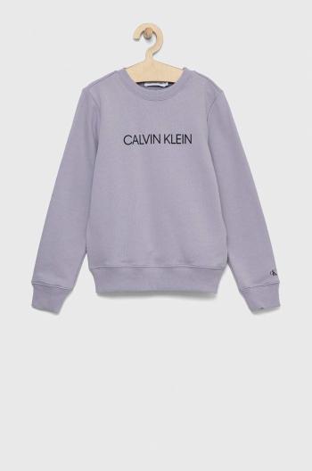 Detská bavlnená mikina Calvin Klein Jeans fialová farba, jednofarebná