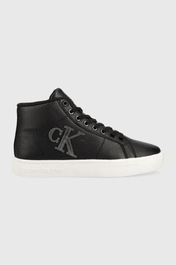 Kožené tenisky Calvin Klein Jeans Classic Cupsole Laceup Mid čierna farba,