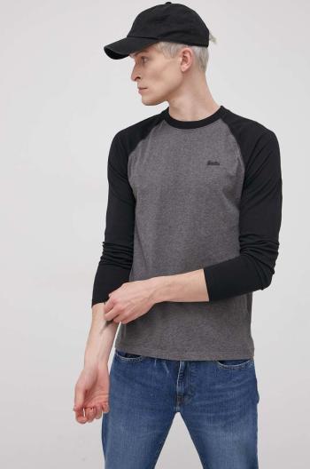 Bavlnené tričko s dlhým rukávom Superdry šedá farba, melanžové
