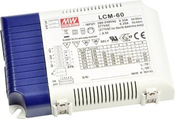 Mean Well LCM-60 LED driver  konštantný prúd 60 W 0.5 - 4.4 A 2 - 90 V/DC PFC spínacie obvod, ochrana proti prepätiu, st