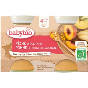 Babybio BIO jablko, broskyňa ovocný príkrm 2x30 g