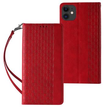 MG Magnet Strap knižkové kožené puzdro na iPhone 13, červené