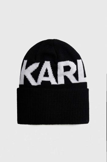 Detská čiapka Karl Lagerfeld čierna farba biela, z hrubej pleteniny,