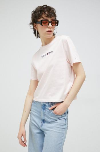 Bavlnené tričko Tommy Jeans ružová farba