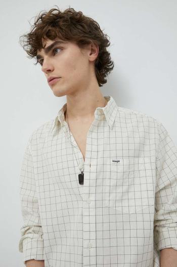 Bavlnená košeľa Wrangler pánska, béžová farba, regular, s klasickým golierom
