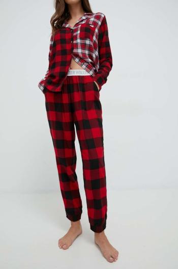 Pyžamové nohavice Hollister Co. dámske, červená farba,
