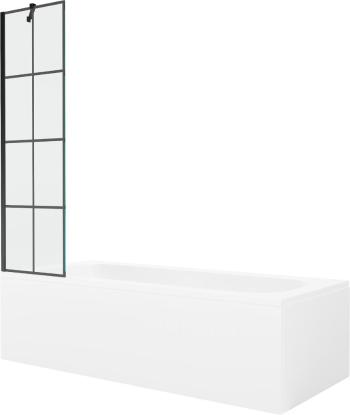 MEXEN/S - Vega obdĺžniková vaňa 180 x 80 cm s panelom + vaňová zástena 50 cm, čierna vzor 550118080X9505007077