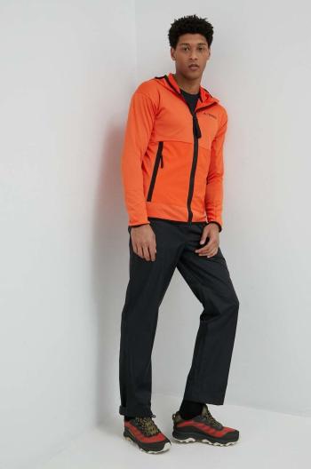 Športová mikina adidas TERREX Tech Fleece pánska, oranžová farba, s kapucňou, jednofarebná