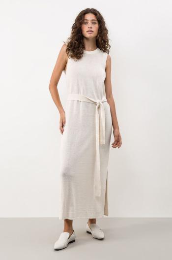Ľanové šaty Ivy & Oak biela farba, maxi, rovný strih